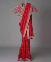 Red Color Sequins and Cording Embroidery Work Saree